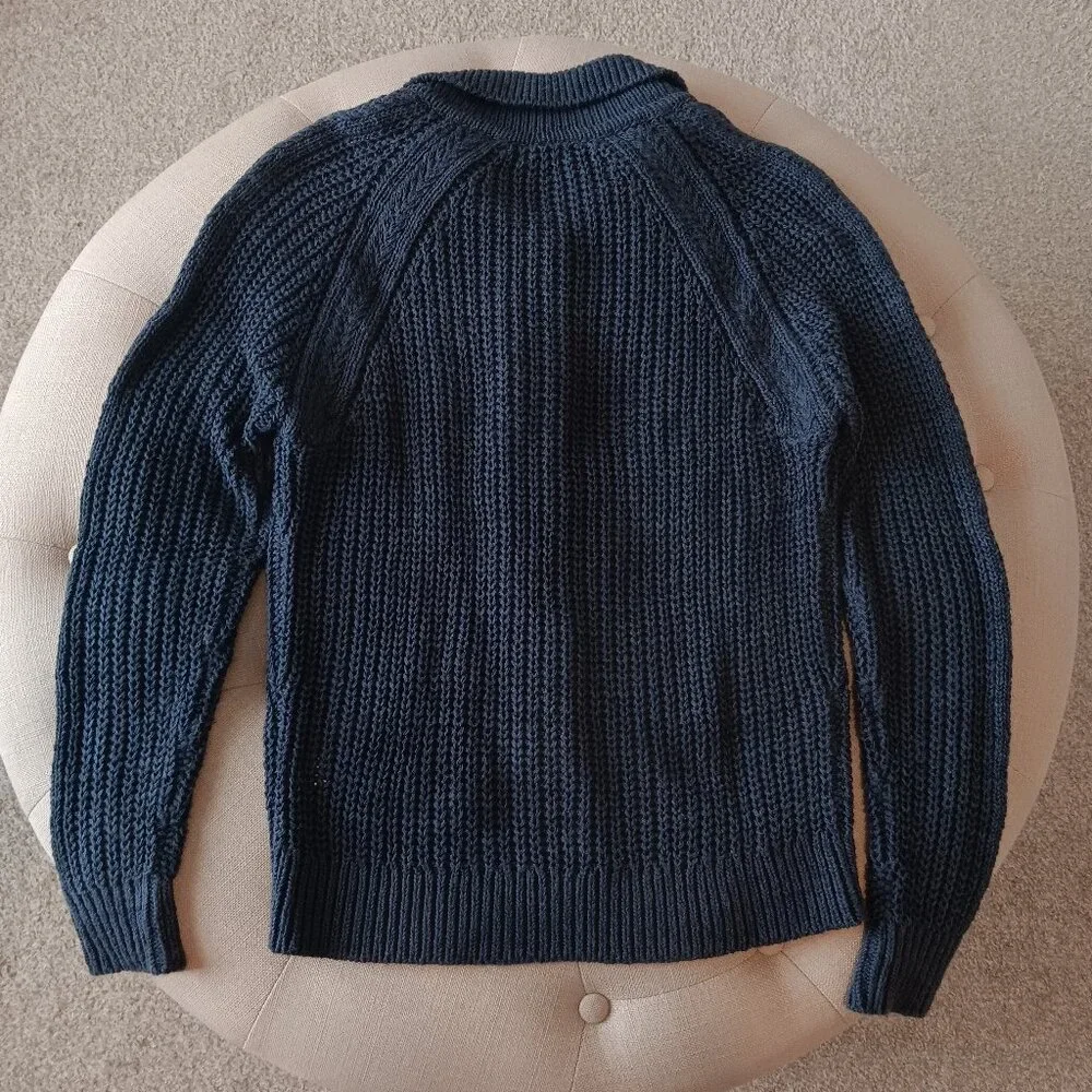 Garnet Hill Navy cardigan sweater with collared neckline / Size XS - Picture 2 of 7
